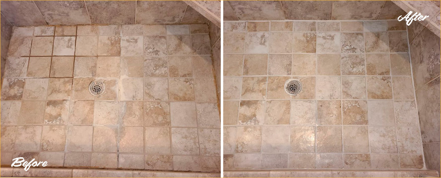 Shower Before and After a Superb Grout Sealing in Williamsburg, NY