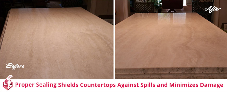Before and After Picture of a Stone Cleaning and Sealing on a Dull Countertop