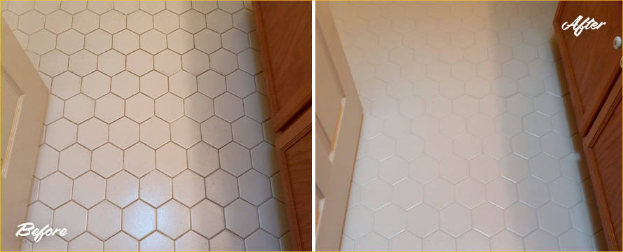 Bathroom Floor Before and After a Superb Grout Cleaning in Bay Ridge, NY
