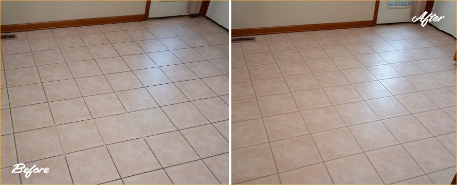Floor Before and After a Superb Grout Cleaning in Bay Ridge, NY