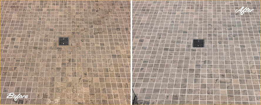 Shower Floor Before and After a Grout Cleaning in Fort Hamilton, NY