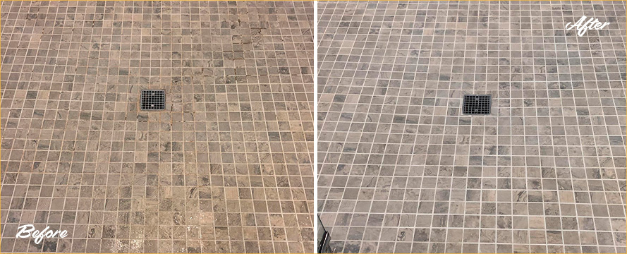 Shower Floor Before and After a Grout Cleaning in Fort Hamilton, NY
