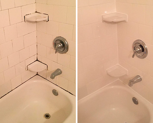 Shower Before and After a Phenomenal Grout Cleaning in Prospect Heights, NY