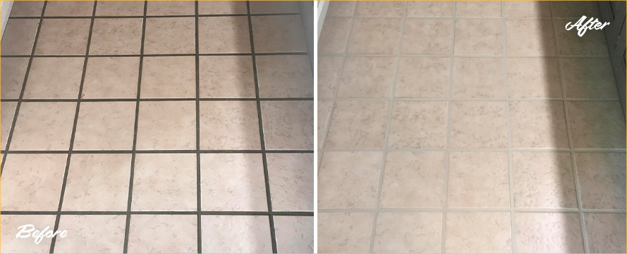 Kitchen Floor Before and After a Grout Sealing in Carroll Gardens, NY