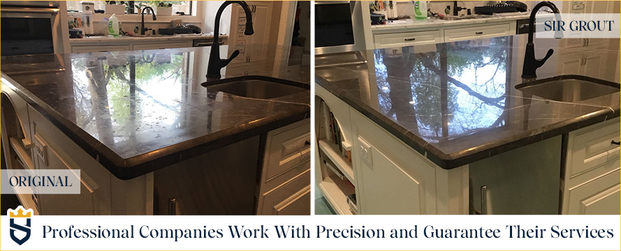 Before and After of Stone Countertop Sealed by Sir Grout Professionals Who Work With Precision