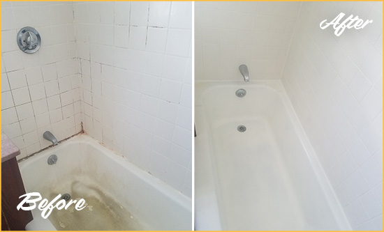 Before and After Picture of a Flatbush Bathtub Caulked to Repair Cracks
