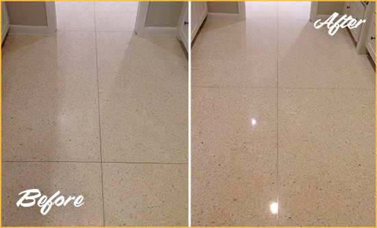 Before and After Picture of a Bay Ridge Granite Stone Floor Polished to Repair Dullness