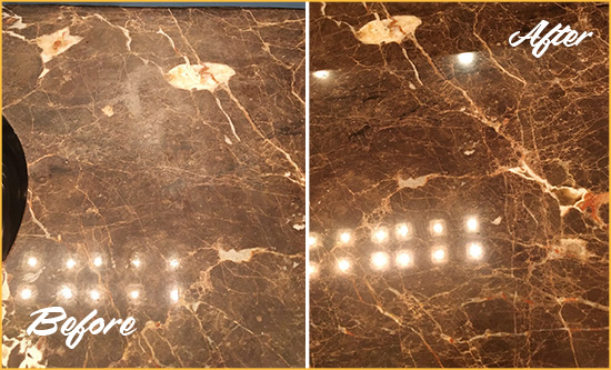 Before and After Picture of a Carroll Gardens Marble Stone Countertop Polished to Eliminate Stains