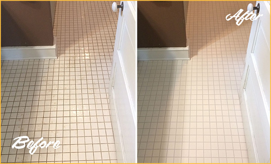 Before and After Picture of a Cobble Hill Bathroom Floor Sealed to Protect Against Liquids and Foot Traffic