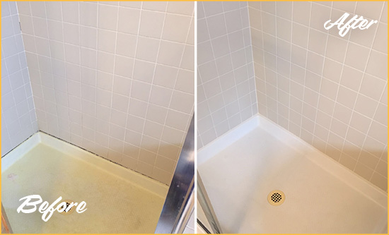 Before and After Picture of a Cobble Hill Shower Sealed to Remove and Protect Against Mold