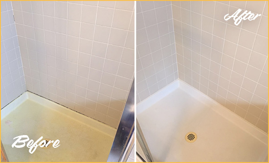 Before and After Picture of a Stuyvesant Heights Shower Sealed to Remove and Protect Against Mold