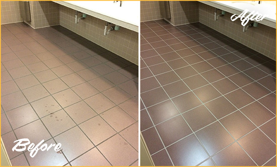 Before and After Picture of a Marine Park Restroom Sealed to Help Protect Against Scratches