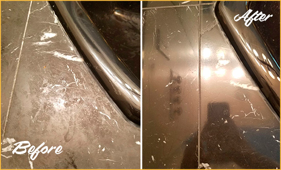Before and After Picture of a Stuyvesant Heights Marble Countertop Cleaned to Remove Deep Dirt
