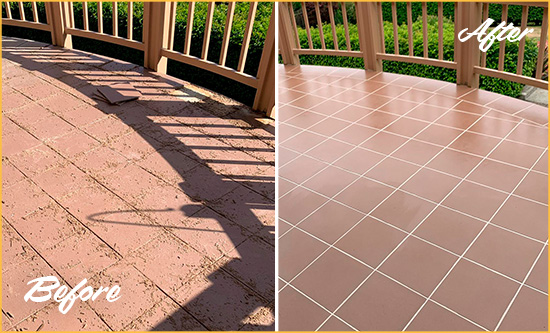 Before and After Picture of a Clinton Hill Hard Surface Restoration Service on a Tiled Deck