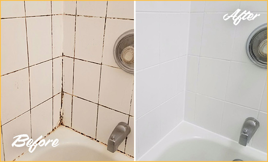 Before and After Picture of a Cobble Hill Tub with Sealed Grout to Eliminate Mold