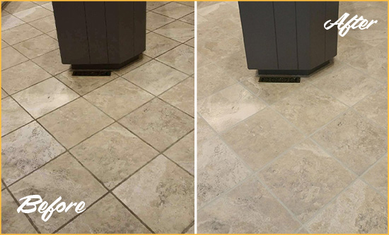 Before and After Picture of a Sheepshead Bay Kitchen Floor Grout Sealed to Remove Stains