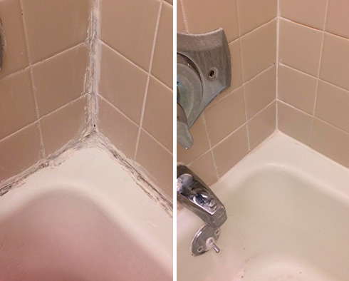 Shower Before and After Our Caulking Services in Flatbush, NY