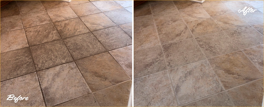 Floor Before and After a Remarkable Tile Cleaning in Williamsburg, NY