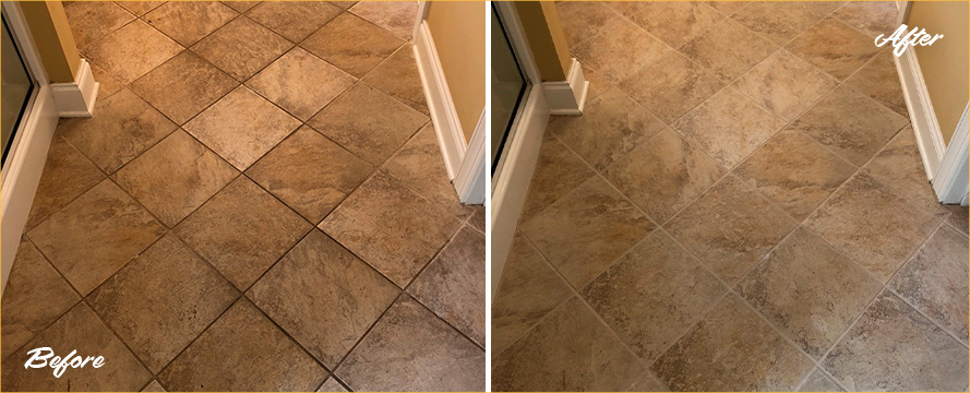 Floor Before and After a Superb Tile Cleaning in Williamsburg, NY