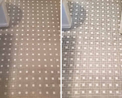 Bathroom Floor Before and After a Grout Sealing in Williamsburg, NY