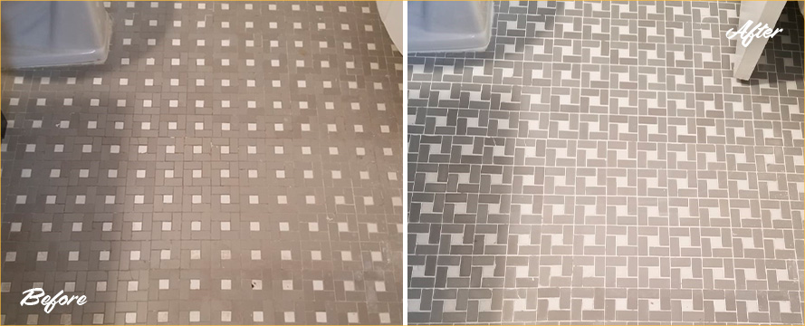 Bathroom Floor Before and After a Superb Grout Sealing in Williamsburg, NY