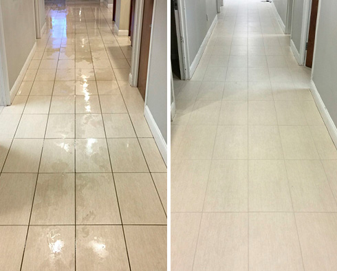 Floor Before and After a Grout Cleaning in Prospect Heights, NY