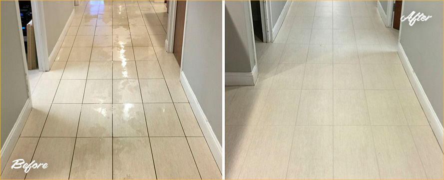 Floor Before and After an Outstanding Grout Cleaning in Prospect Heights, NY