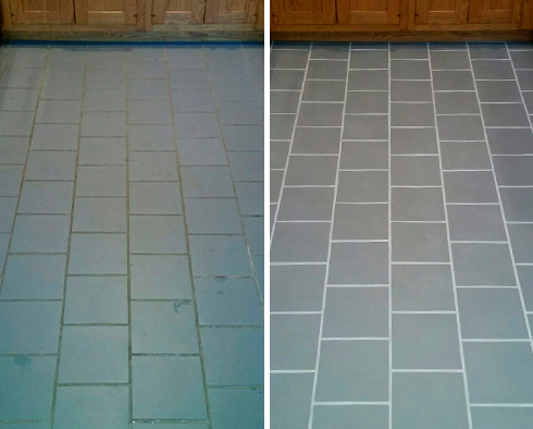Floor Before and After a Grout Recoloring in Greenpoint, NY