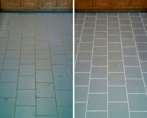 Floor Before and After a Grout Recoloring in Greenpoint, NY