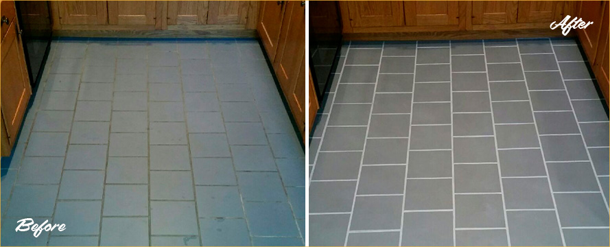 Floor Before and After a Superb Grout Recoloring in Greenpoint, NY